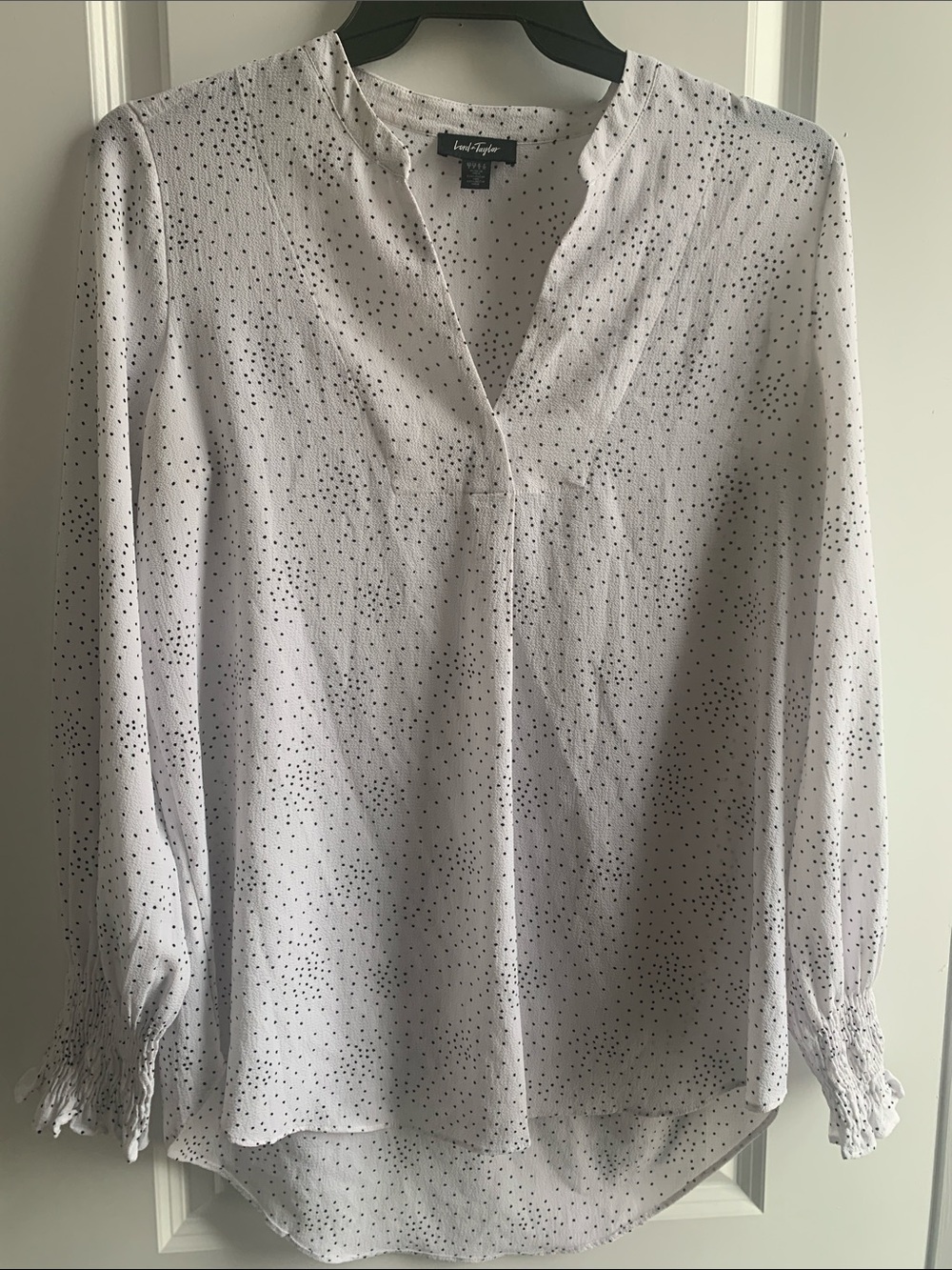 Lord & Taylor White Blouse with Black Dot Print